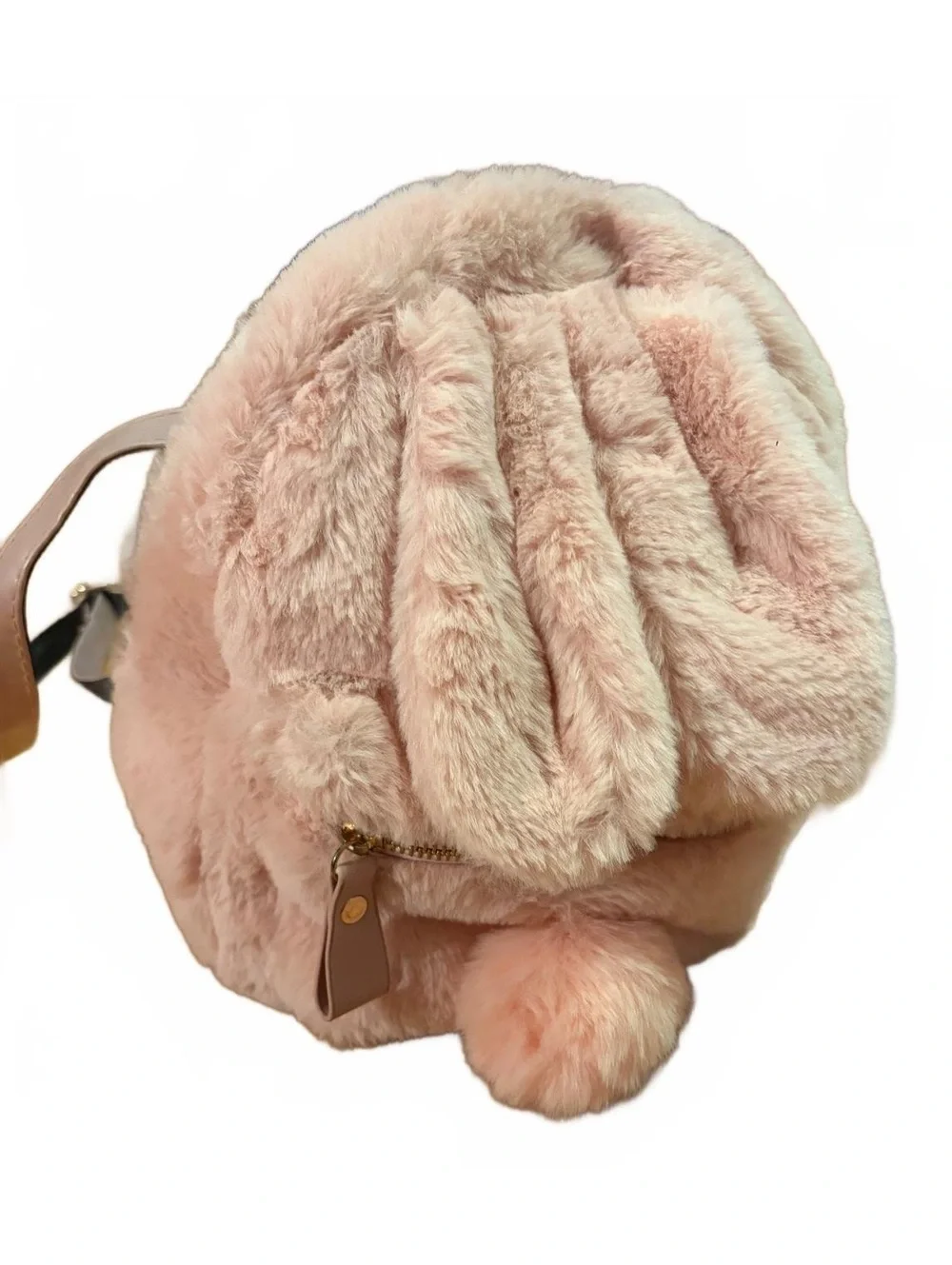 Cute Pink Faux Fur Bunny Backpack with Adjustable Straps